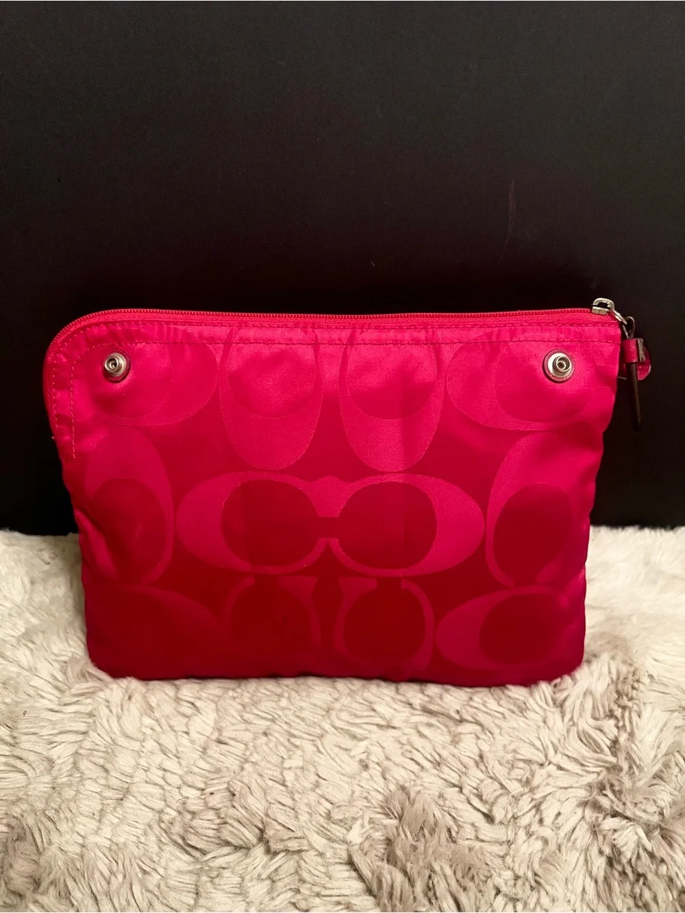 Coach Hot Pink Signature Getaway Nylon Cosmetic Pouch